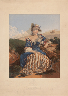 Woman in Blue Dress with Wheat