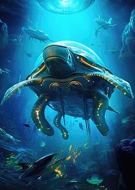 Giant Bioluminescent Sea Turtle
