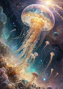 Celestial Jellyfish — Luminous Cosmic Voyage
