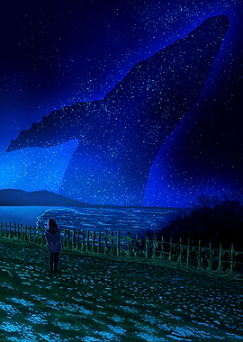 Whale Tail in Starry Night Sky
