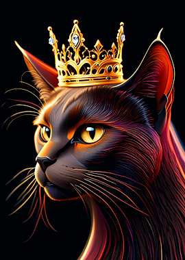 Regal Cat with Golden Crown
