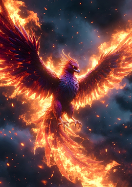 Fiery Phoenix Bird in Flight