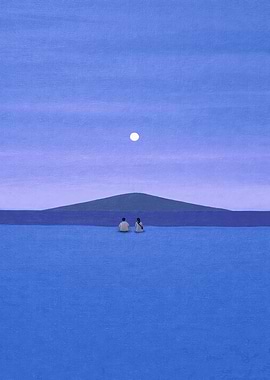 Couple Watching Moon Over Island