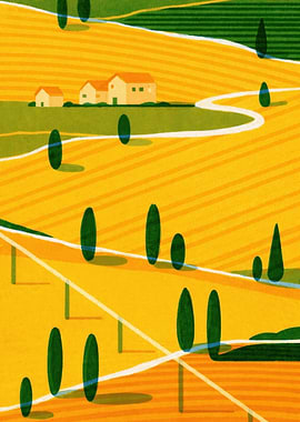 Stylized Tuscan Landscape with Farmhouse