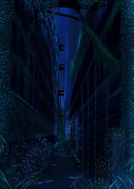 Overgrown Alleyway at Night