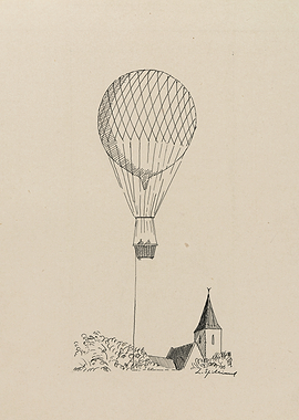 Hot Air Balloon Over Village