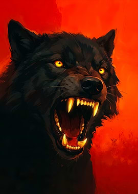 Fierce Black Wolf with Glowing Eyes art