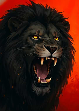 Fierce Black Lion Roaring art