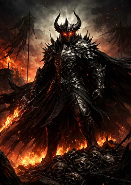 Demonic Warrior in Fiery Landscape