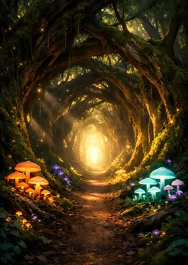Enchanted Forest Path with Glowing Mushrooms