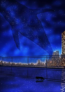 Cosmic Whale Over Cityscape