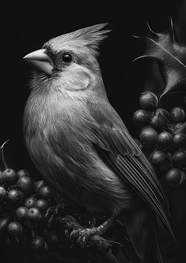 Cardinal Bird on Holly Branch