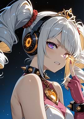 Anime Girl with Headphones and Tiara