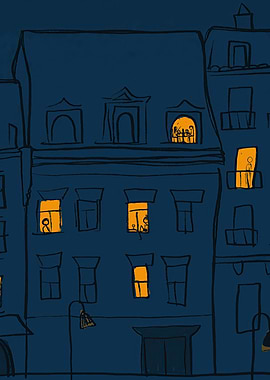 Nighttime Cityscape with Lit Windows