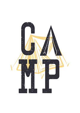 Camp Text Art with Tent Illustration