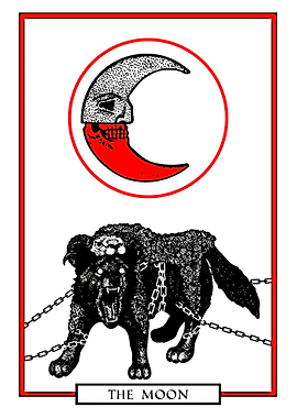 The Moon Tarot Card with Wolf and Skull Moon