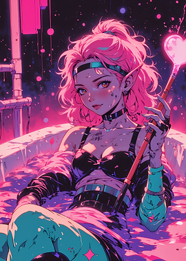 Anime Elf Girl with Pink Hair and Heart Wand