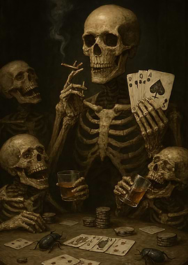 Skeletons Playing Poker