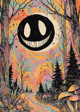 Psychedelic Eclipse Over Mystic Forest