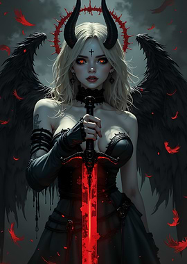 Demonic Angel with Fiery Sword