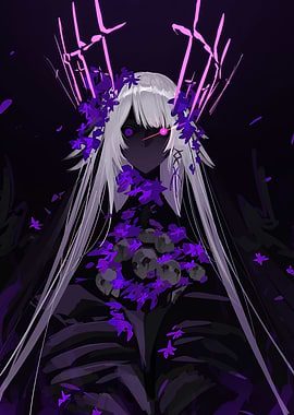 Dark Anime Character with Purple Flowers