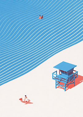 Surfer and Lifeguard Tower