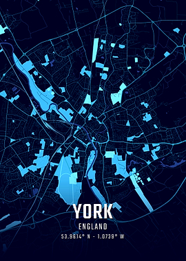 York England Midnight City Map Art