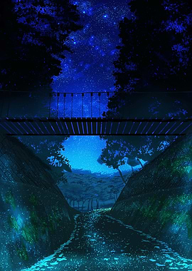 Enchanting Night Bridge Under Starry Sky