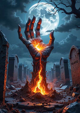 Zombie Hand Rises from Graveyard