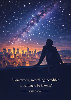 Man gazing at city and stars