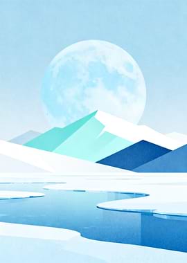Minimalist Arctic Landscape with Full Moon