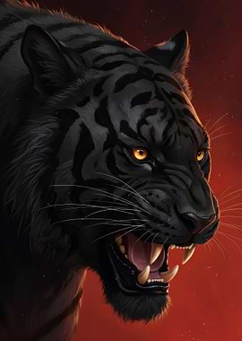 Fierce Black Tiger Roaring art