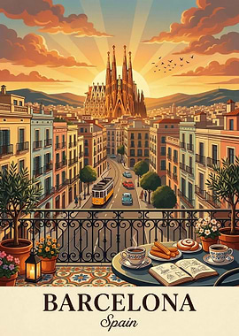 Barcelona Cityscape with Sagrada Familia