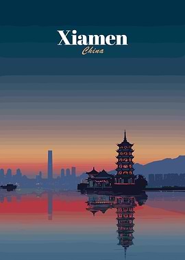 Xiamen China Cityscape at Sunset