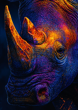Colorful Rhinoceros Head Glowing Horns