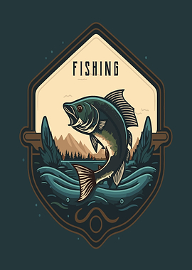 Fishing Emblem with Jumping Bass