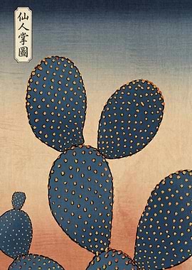 Ukiyo-e Style Prickly Pear Cactus