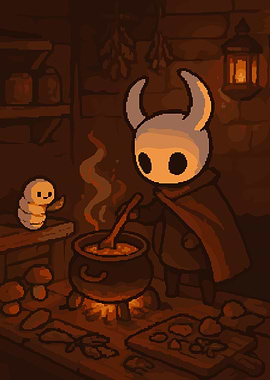 Knight cooking with a grub