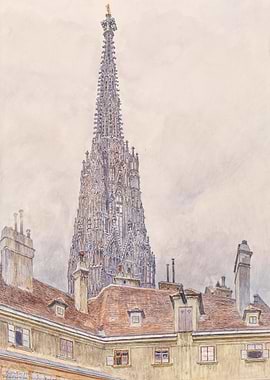 Gothic Spire Above Rooftops