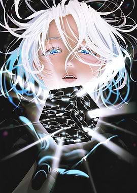 nier automata game with glowing cube