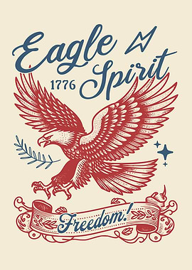 Vintage Eagle Spirit 1776 Wall Art, Patriotic Freedom Eagle Illustration, Americana Vintage Eagle Poster