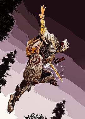 Warrior in mid-air with sword