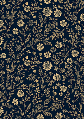 Golden Floral Pattern on Navy Background