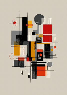 Abstract Geometric Composition with Red and Yellow Accents