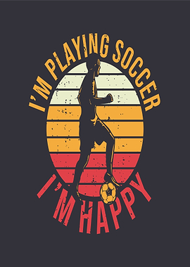 Soccer Player Silhouette with Retro Sunset