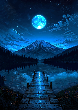 Moonlit Mountain Lake Dock