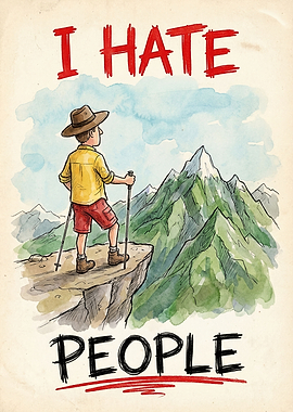 Hiker on Cliff with Mountains