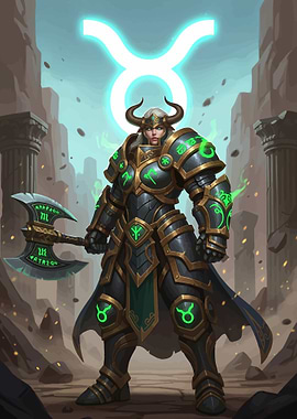 Taurus Warrior with Axe and Zodiac Symbol