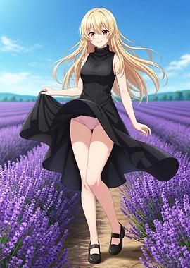Anime Girl in Lavender Field
