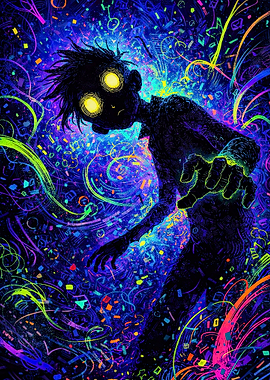 Psychedelic Character in Neon Swirls